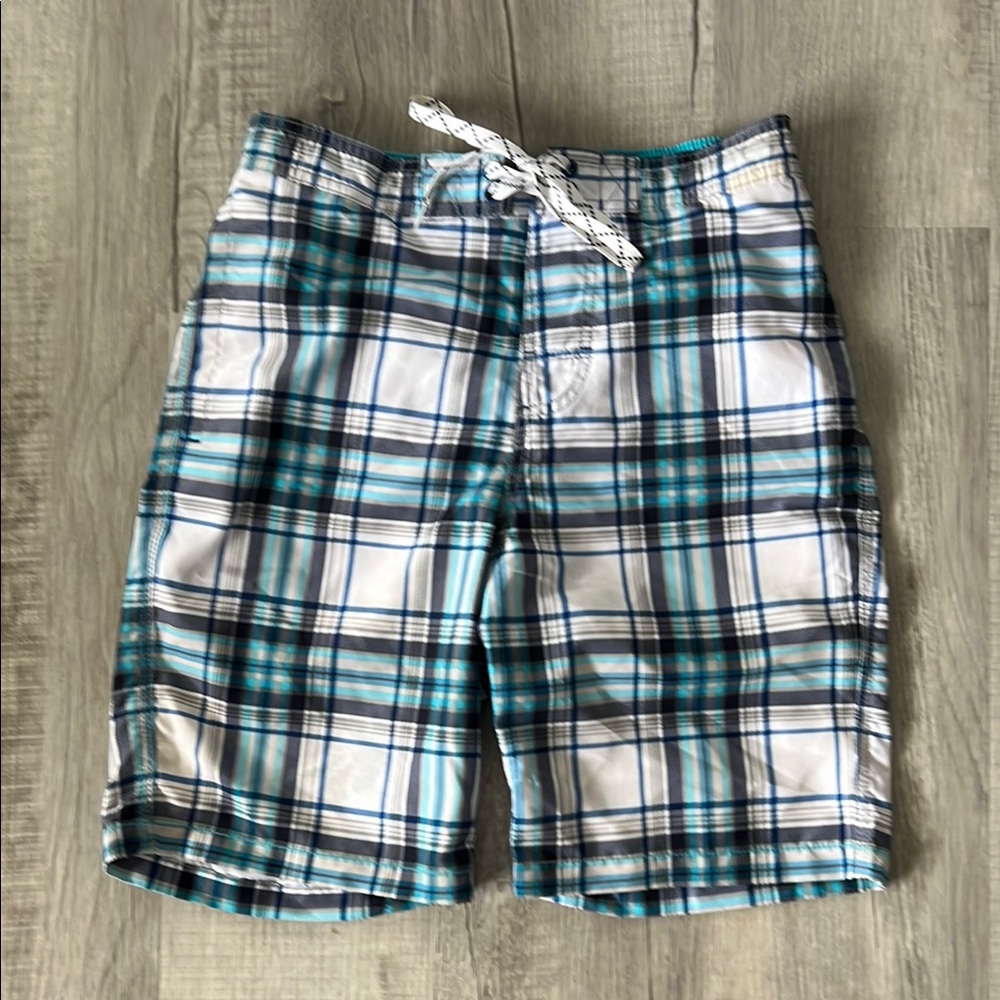 Merona Blue and White Board Shorts Quick-Dry Swimwear